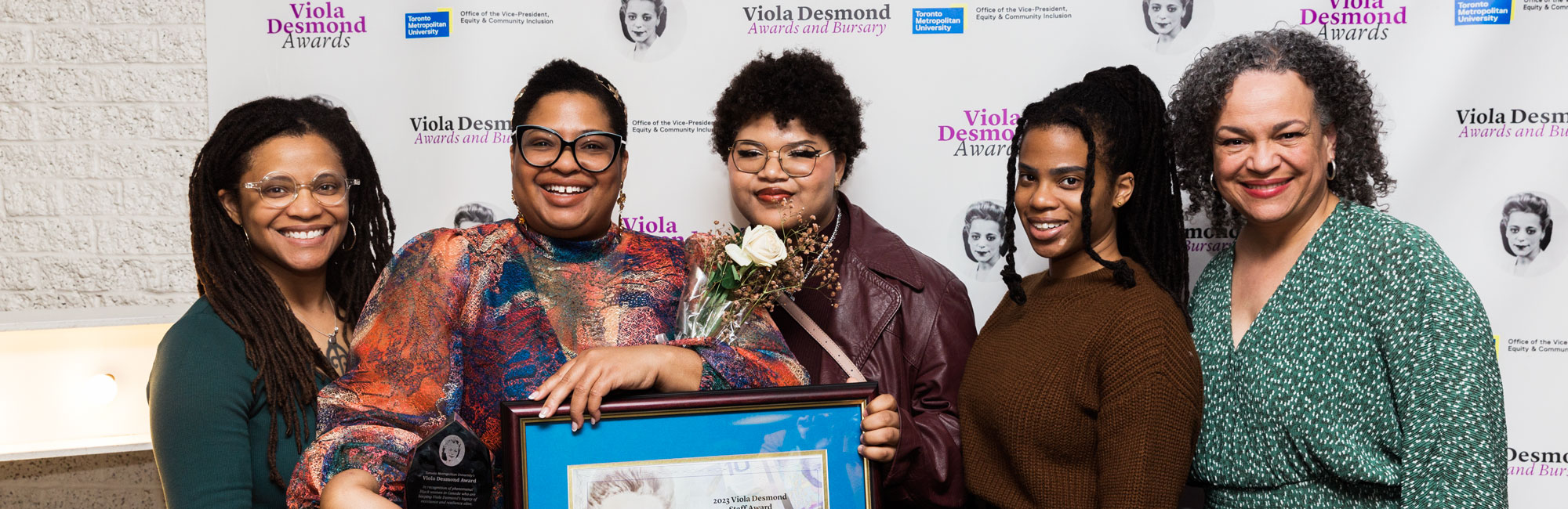 A group of diverse Black women at the Viola Desmond Awards.
