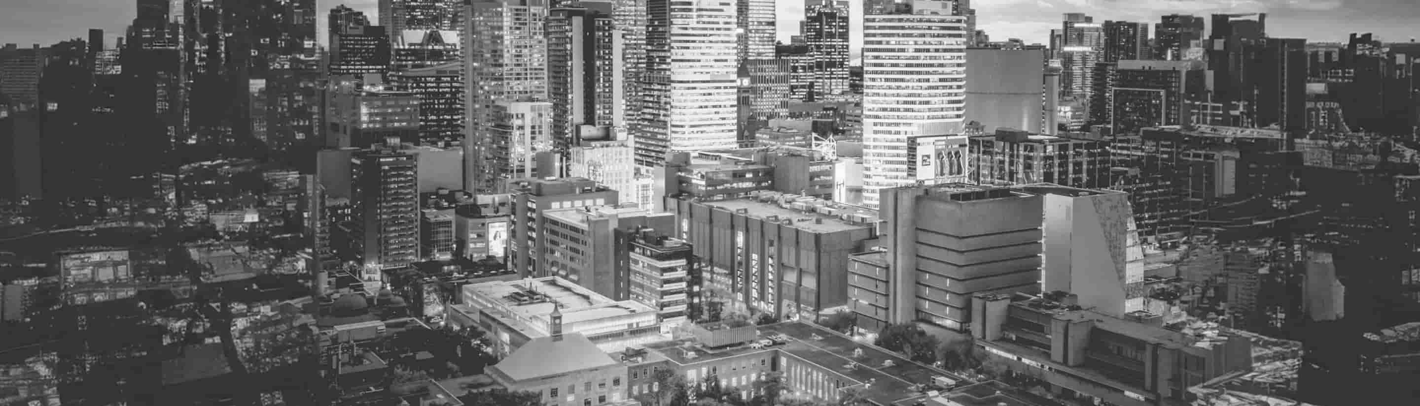 Black and white image of the Toronto Metropolitan University Campus