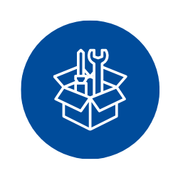 blue icon with a graphic of box and tools