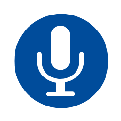 logo icon that is a blue circle with a white microphone