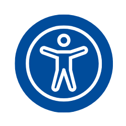 Blue circle icon with person in circle graphic