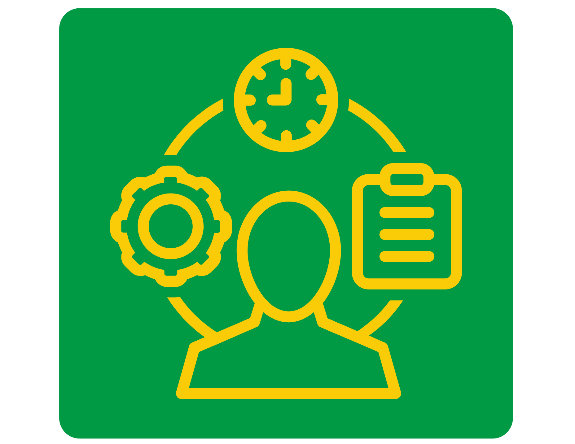 Accommodation Guide logo - green square with yellow icon of person with a gear, clock, and clipboard