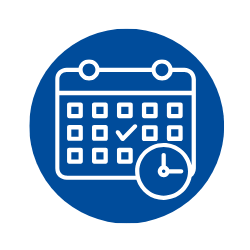 Blue circle icon with white calendar graphic
