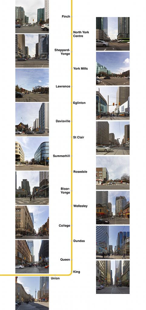 Samantha’s work called Arriving At, a visual representation of part Toronto’s Line 1 subway stops.