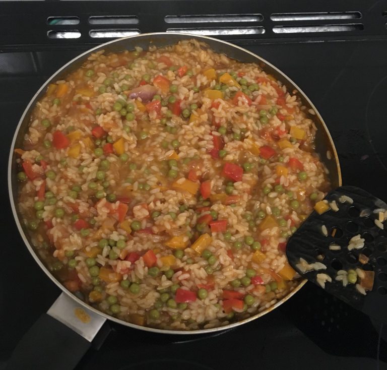 Cooking paella in a pot
