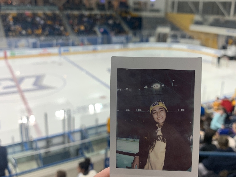 Eva at a hockey game at Ryerson in 2019