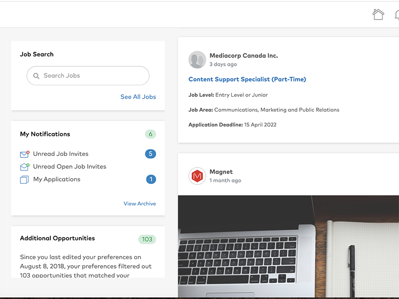 A screenshot of the home page on Magnet, a digital job board.