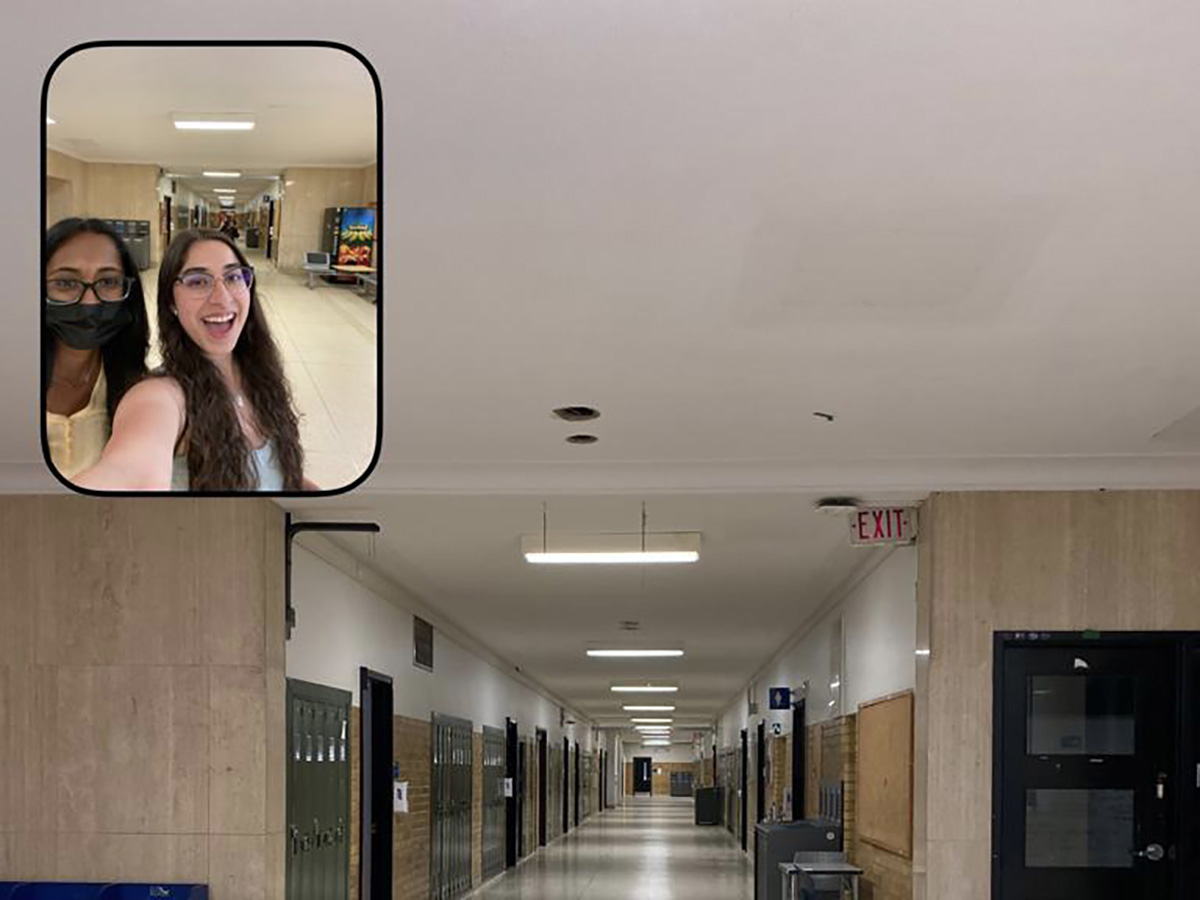 A BeReal screenshot of Lynn and her friend Sofia exploring Kerr Hall.