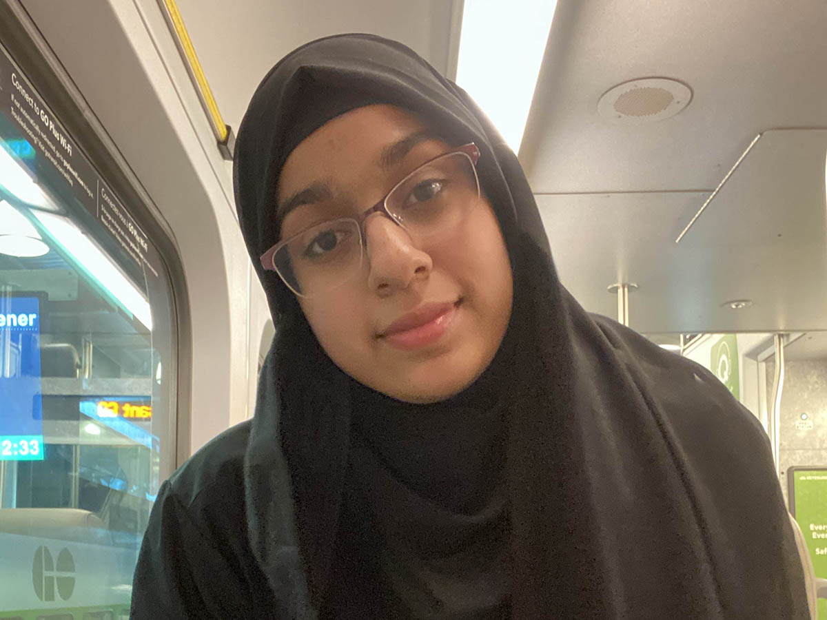 Hooria takes a selfie while on the GO Train.
