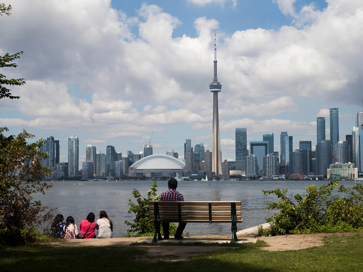 A skyline view of the city from Toronto Island.