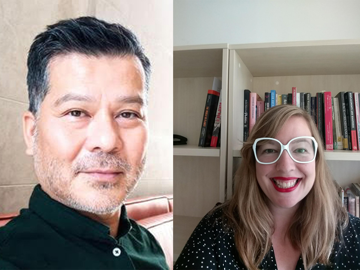 Two side-by-side selfies of Sonny and Valerie smiling at the camera.