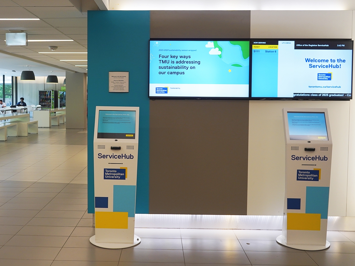 Two ServiceHub ticket machines located on the first floor of the Podium Building.