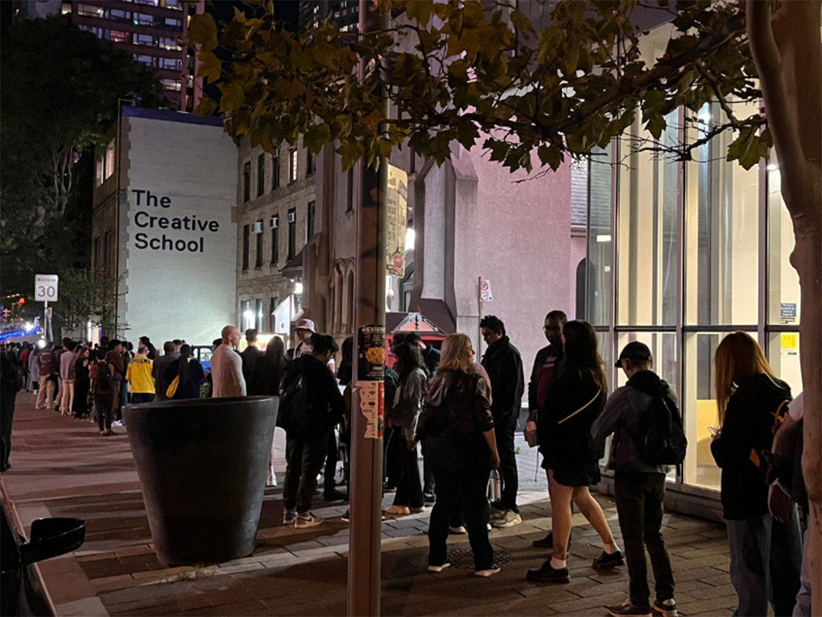 A long lineup on Bond Street, just outside of the Image Arts Building, to experience a Nuit Blanche exhibit.