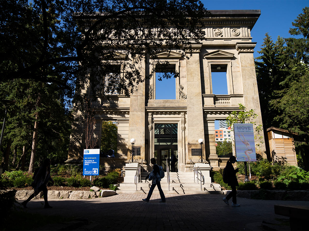 The old facade of the Toronto Normal School, preserved and transformed into the entrance of the Recreation and Athletic Centre (RAC).
