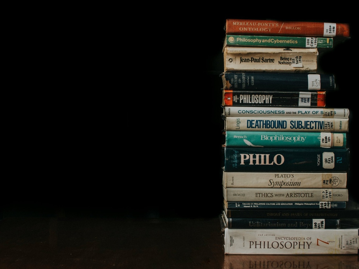 A stack of philosophy books.