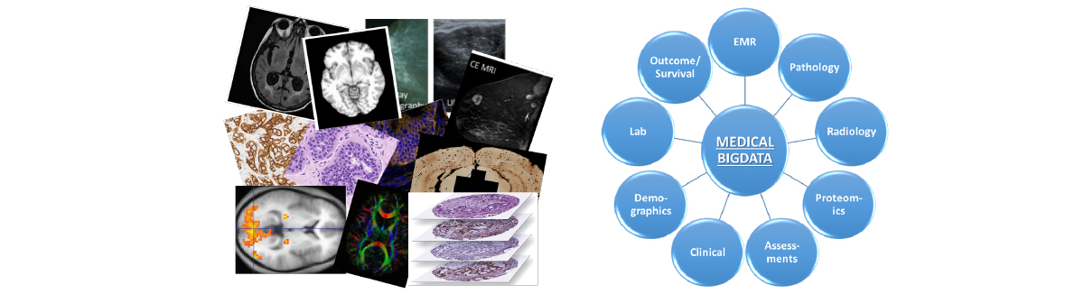 Collage of graphics that illustrate Artificial Intelligence and Big Data Analytics for Large Clinical Databases