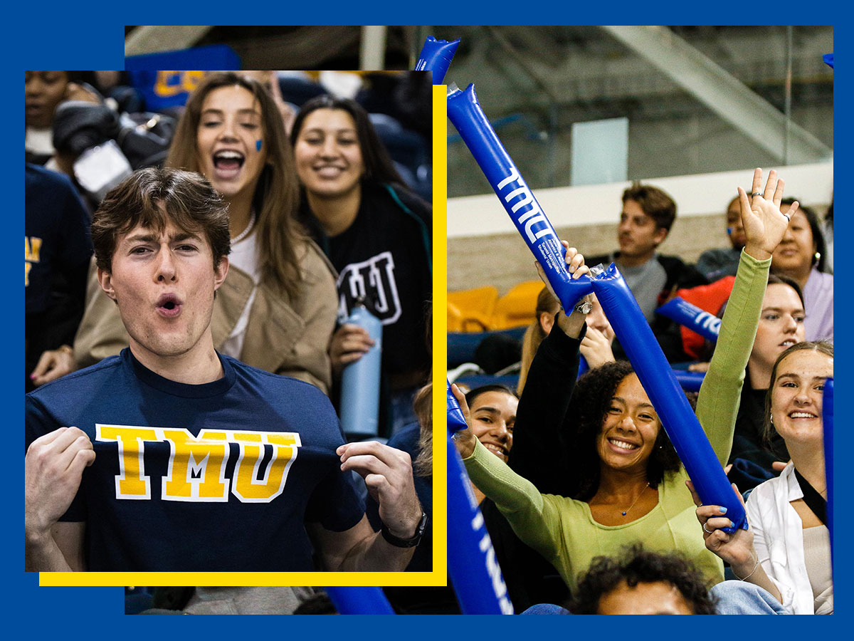 People wearing TMU spirit wear with pride.