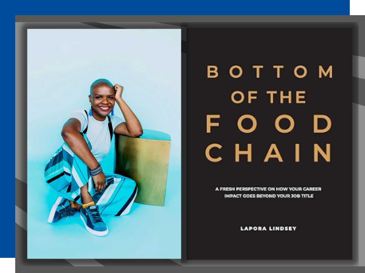 LaPora Lindsey and book cover of Bottom of the Food Chain