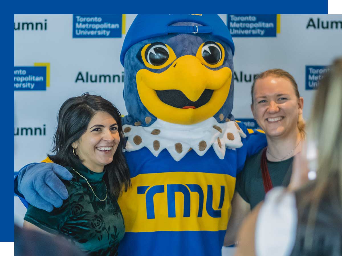 Fans and mascot at TMU winter homecoming event