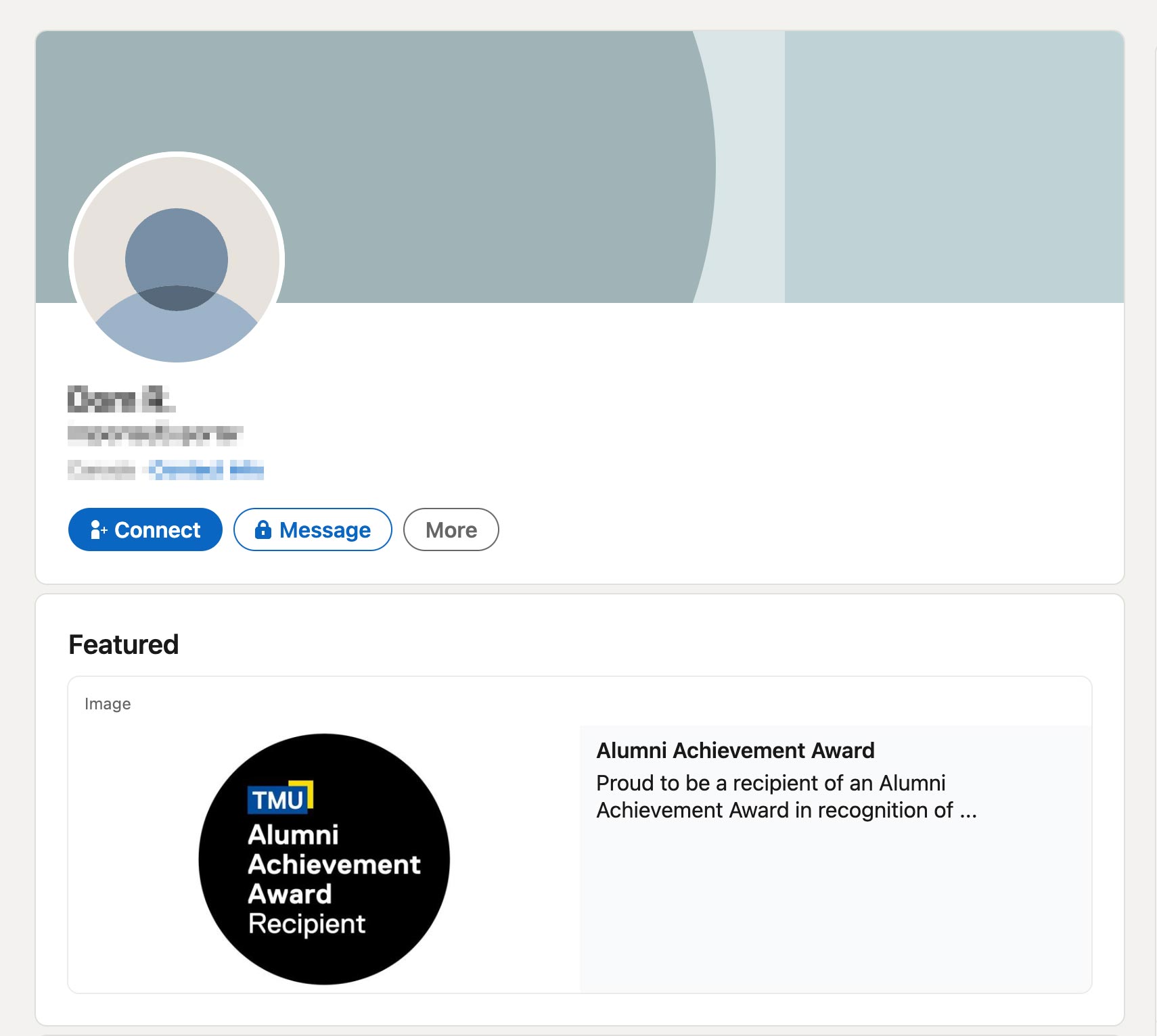 Linkedin screenshot of the profile page with a featured image added.
