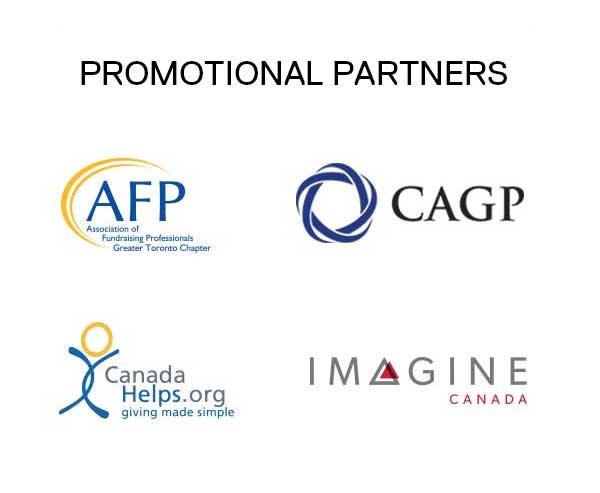 Promotional Partners: Association of Fundraising Professionals; Canadian Association of Gift Planners; Canada Helps; Imagine Canada