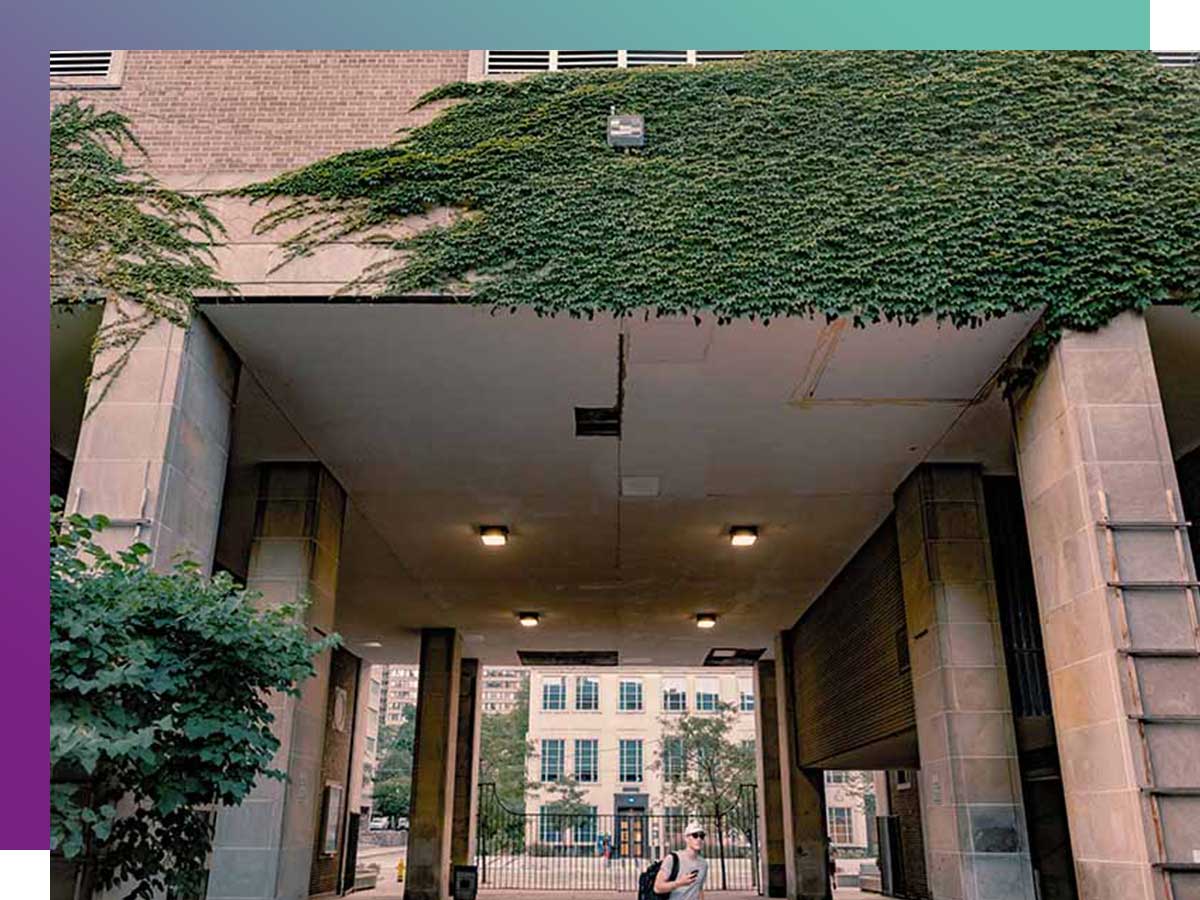 The entranceway to the Quad on campus.