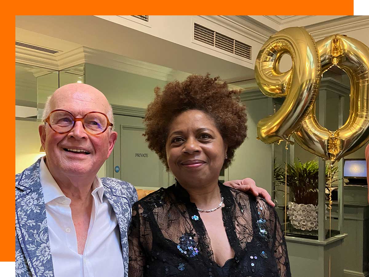 Donald Campbell (left) with friend and 90 balloon in background