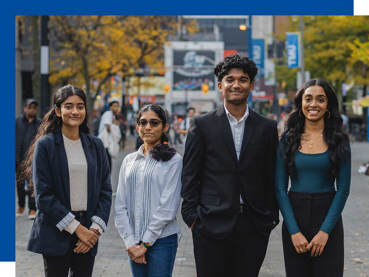 Scholarship recipients Mithursha Arulmohan (left), Preethi Kamalakkannan, Ishnu Suresh, and Varnica Balamurali. 