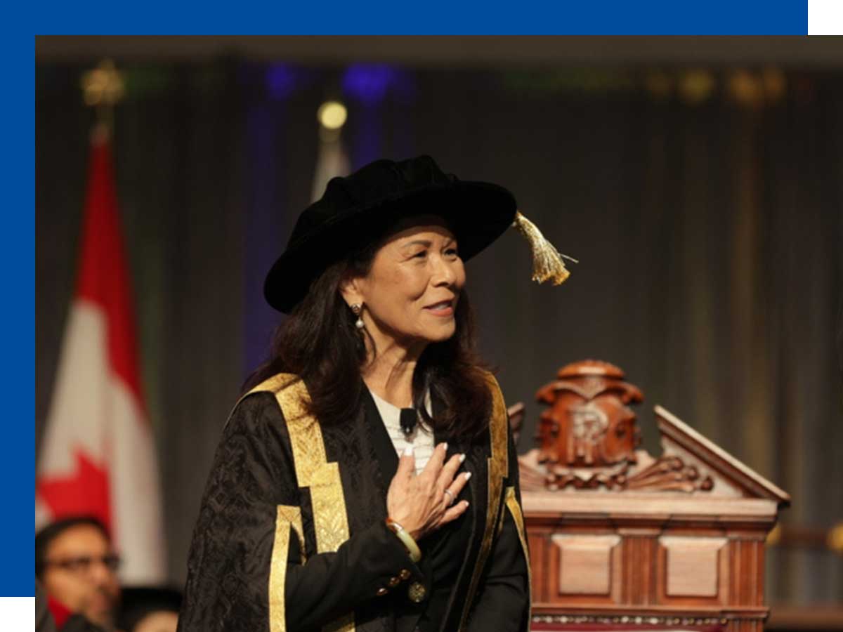 Donette Chin-Loy Chang speaks to the Convocation crowd at the Mattamy Athletic Centre