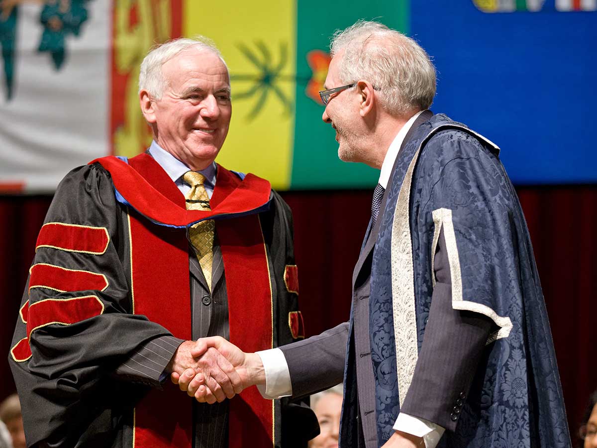 Charles Coffey at 2011 honorary doctorate ceremony with then TMU President Sheldon Levy