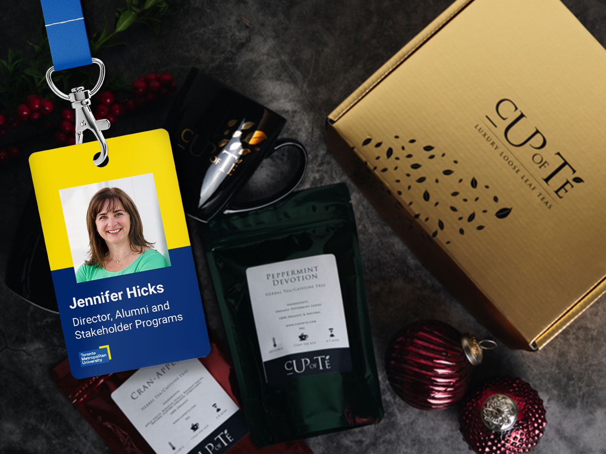 Jennifer Hicks, Director, Alumni and Stakeholder Programs; Holiday Collection Tea Gift Set by Cup of Te
