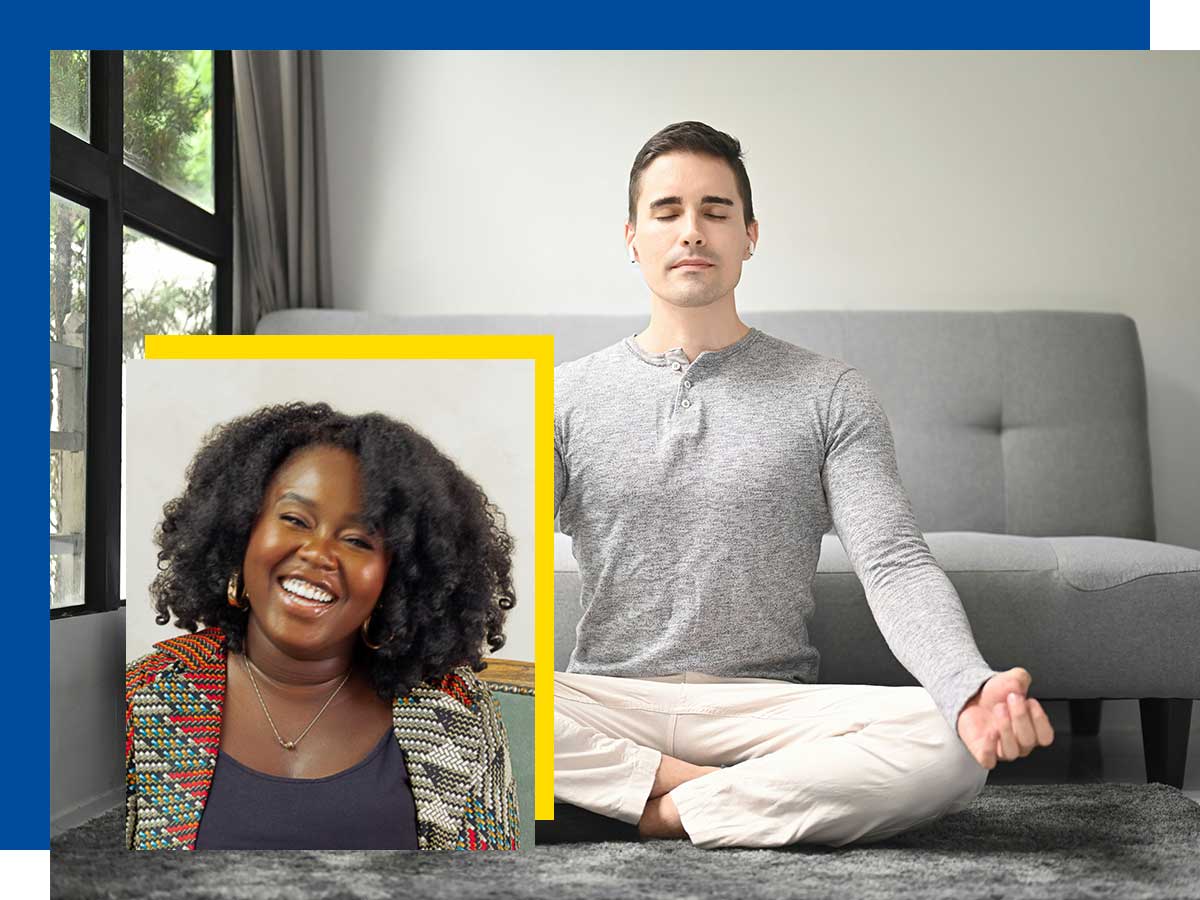 Amma Gyamfowa and a man meditating in his home