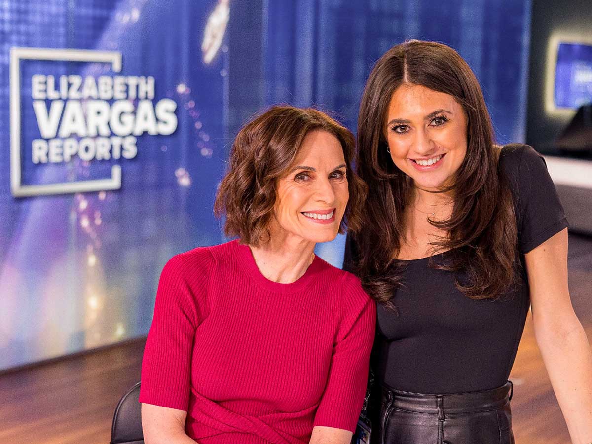 Julianna and Elizabeth Vargas on the set of Elizabeth Vargas Reports