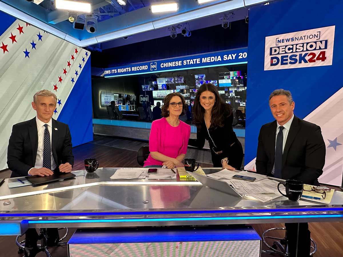 Julianna on set with NewsNation Decision Desk 2024 co-anchors Dan Abrams, Elizabeth Vargas and Chris Cuomo