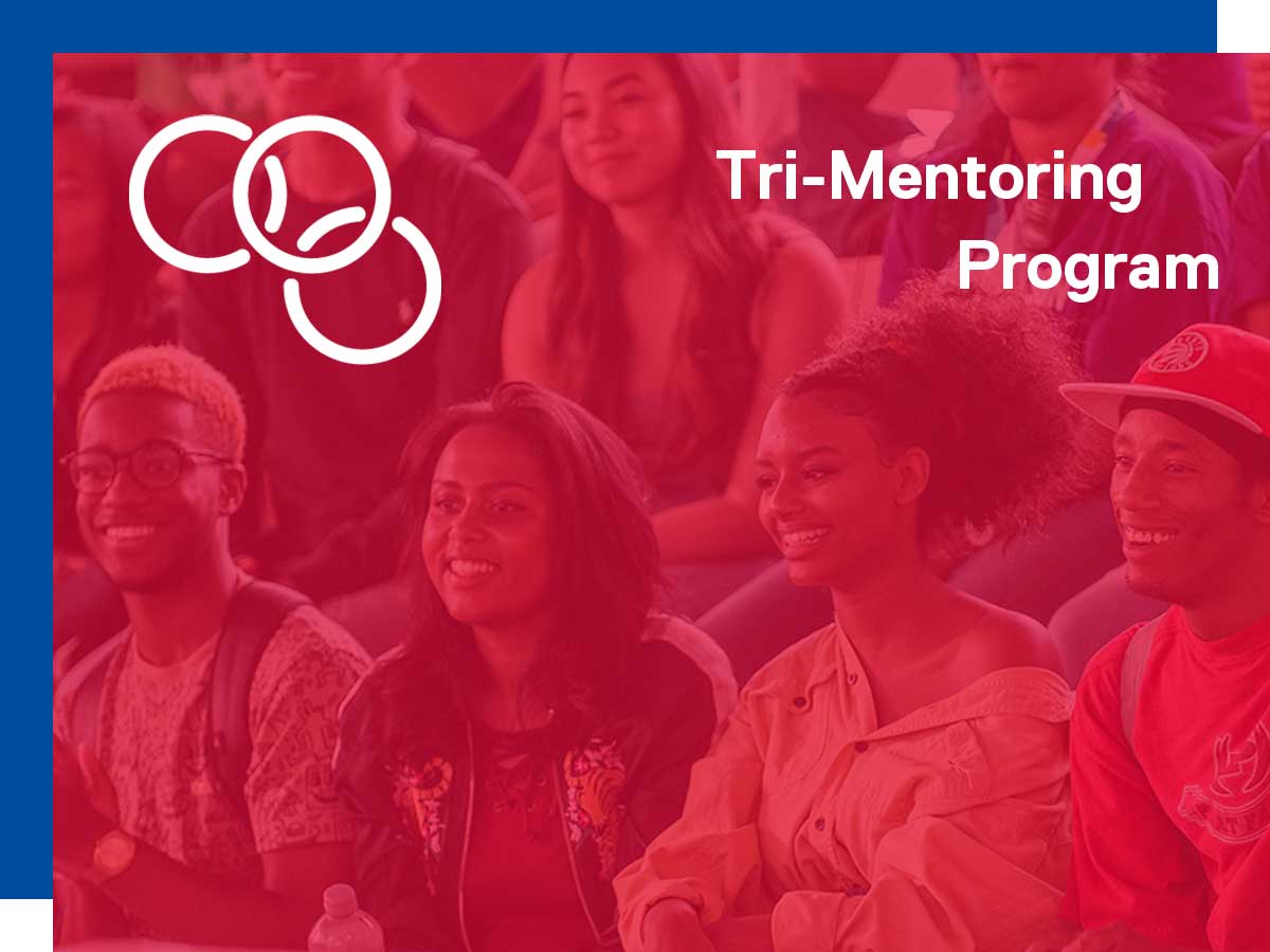 Tri-Mentoring Program logo and group of students smiling