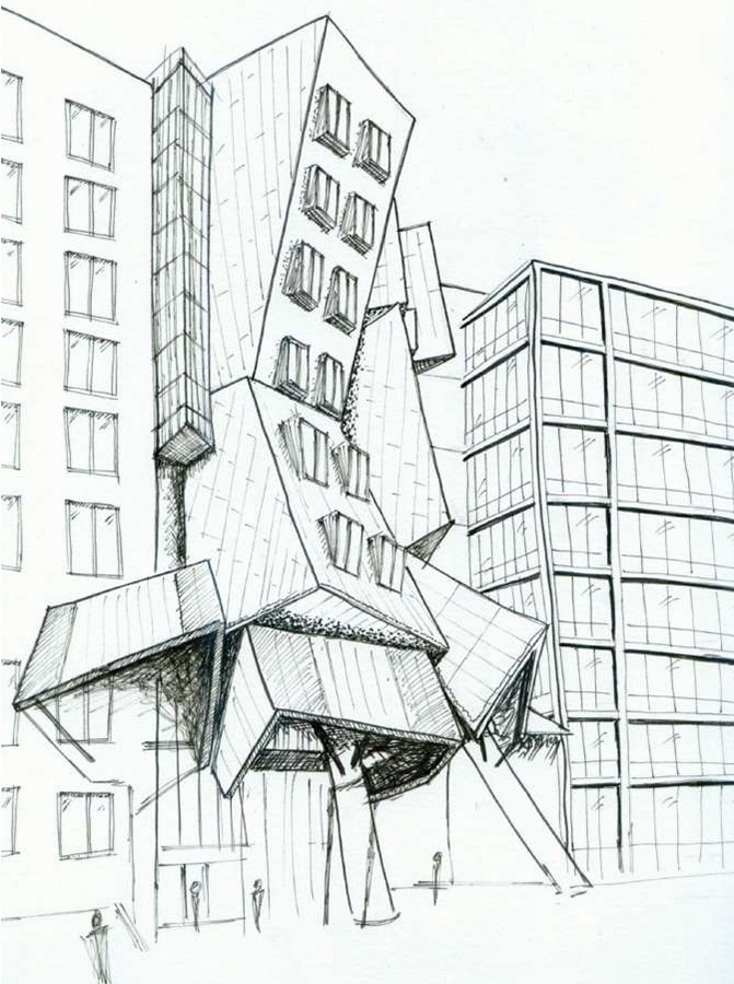 Exterior drawing of a building by Sana Kadri.