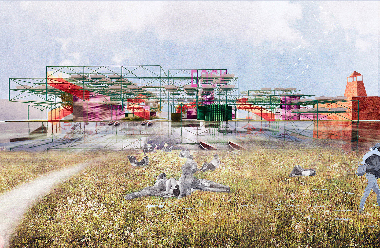 View of the Campbellford Market proposal, wrapping the Trent River by Liane Werdina.