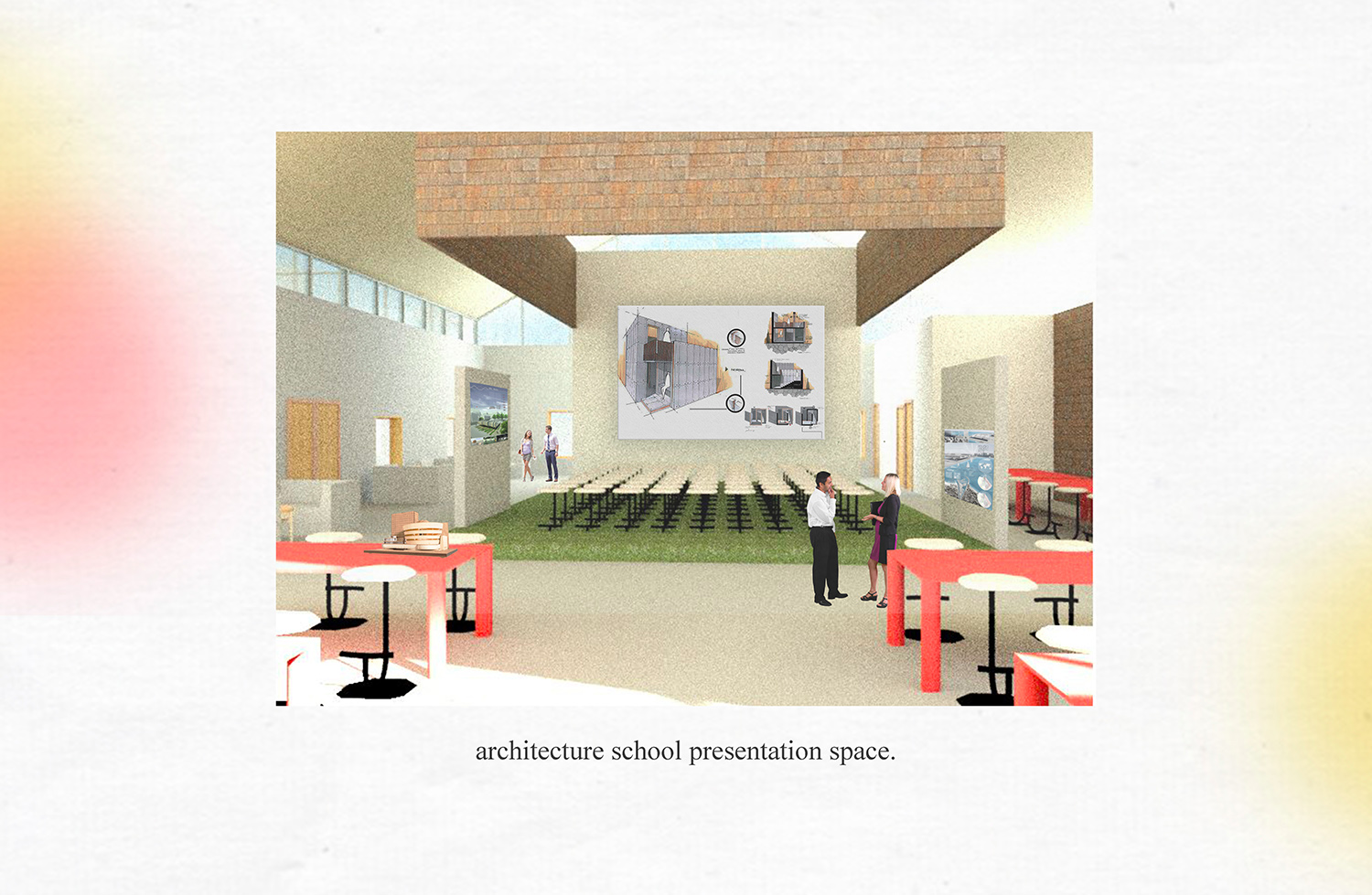 Interior drawing of the Warkworth Architecture School by Nuvaira Tahir.