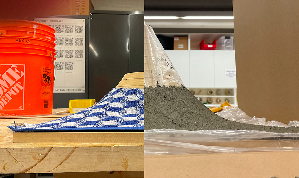 A collage featuring a test module on the left, and a completed module on the right. 