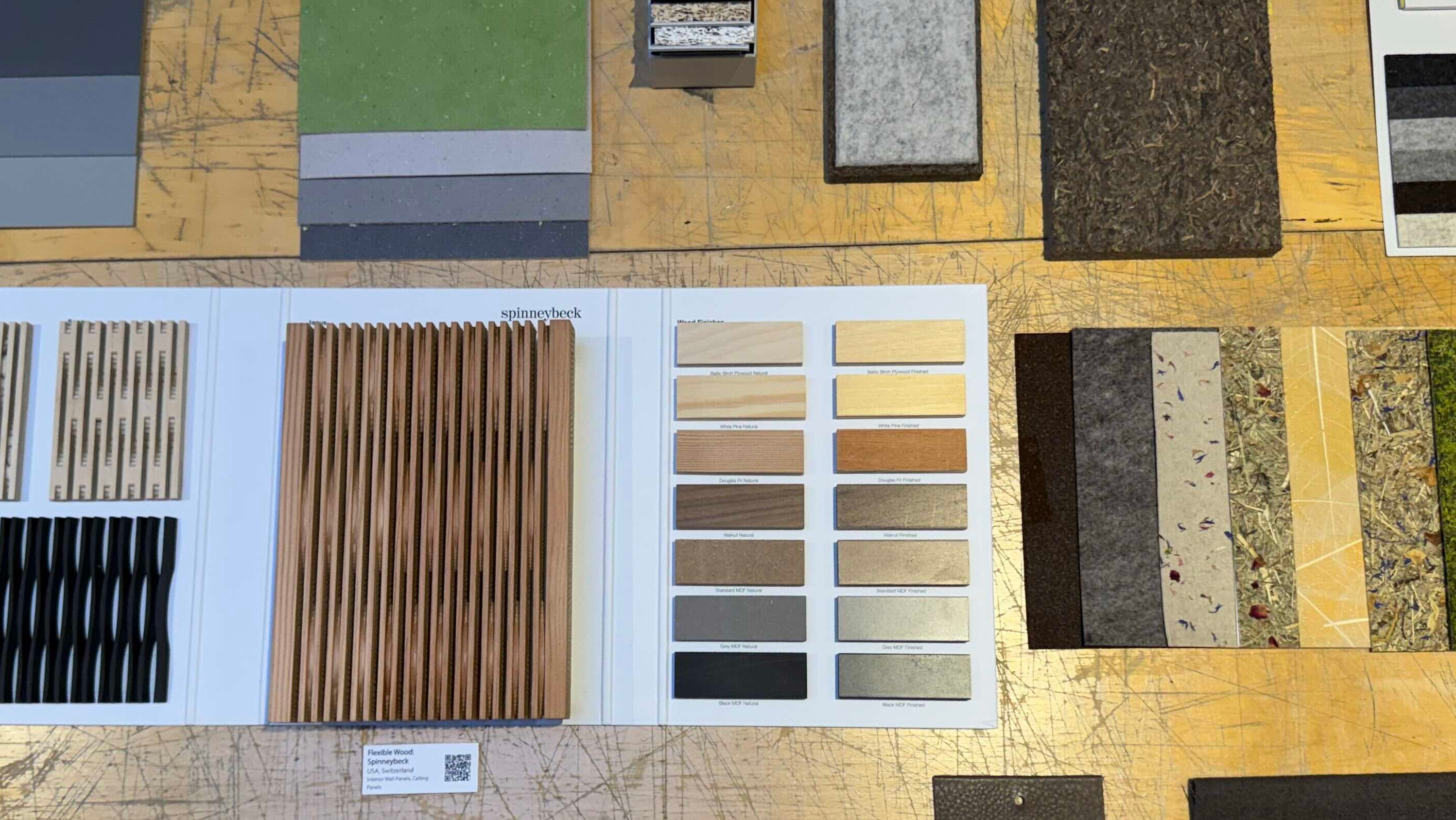 Different bio-building materials laid out on a table.