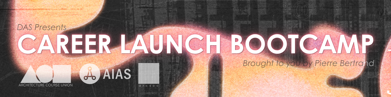 Banner on black with gradient shapes reading "Career Launch Bootcamp, brought to you by Pierre Bertrand"