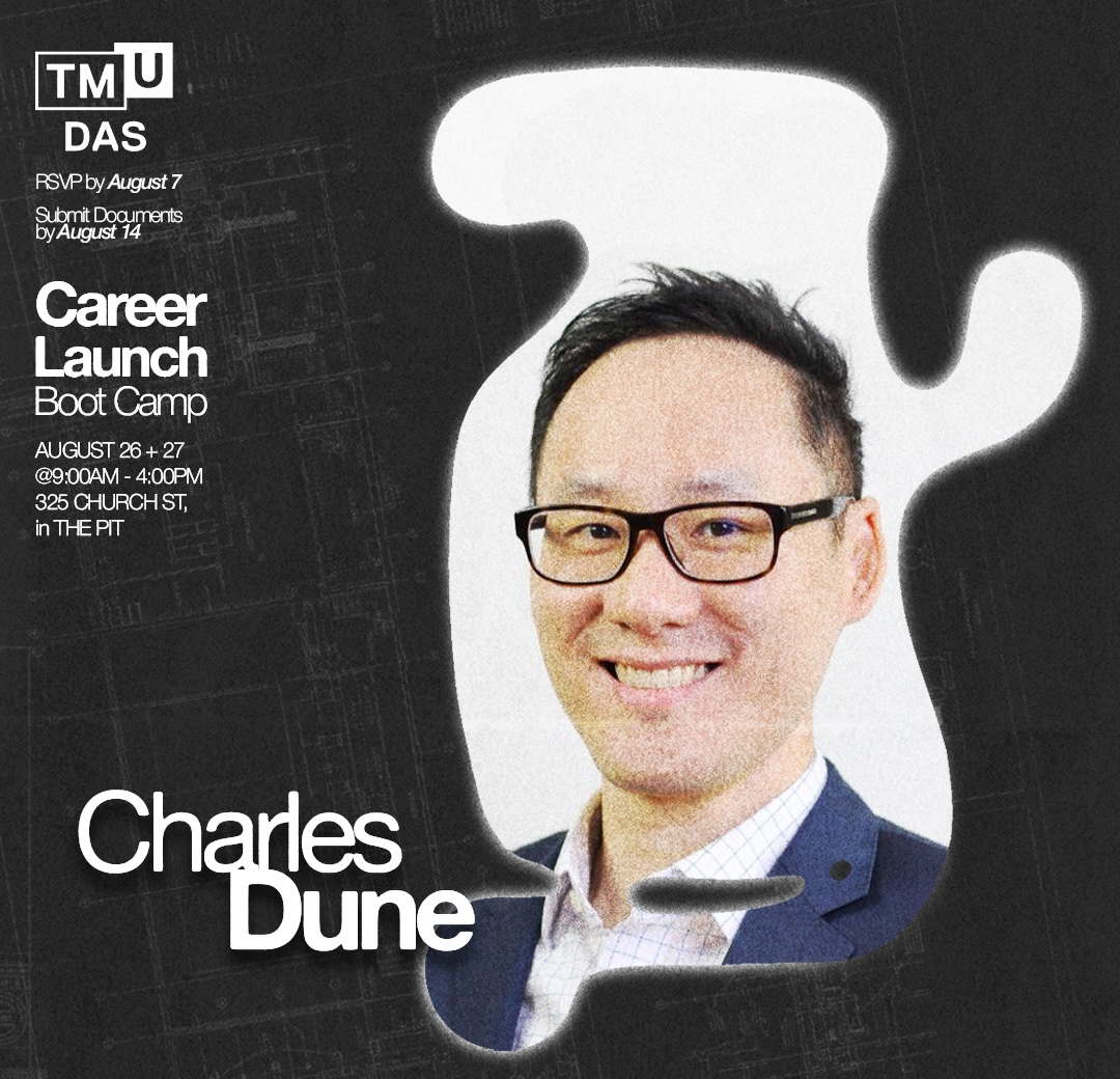 Charles Dune headshot on a black background with the words "Career Launch Boot Camp" on the top left corner