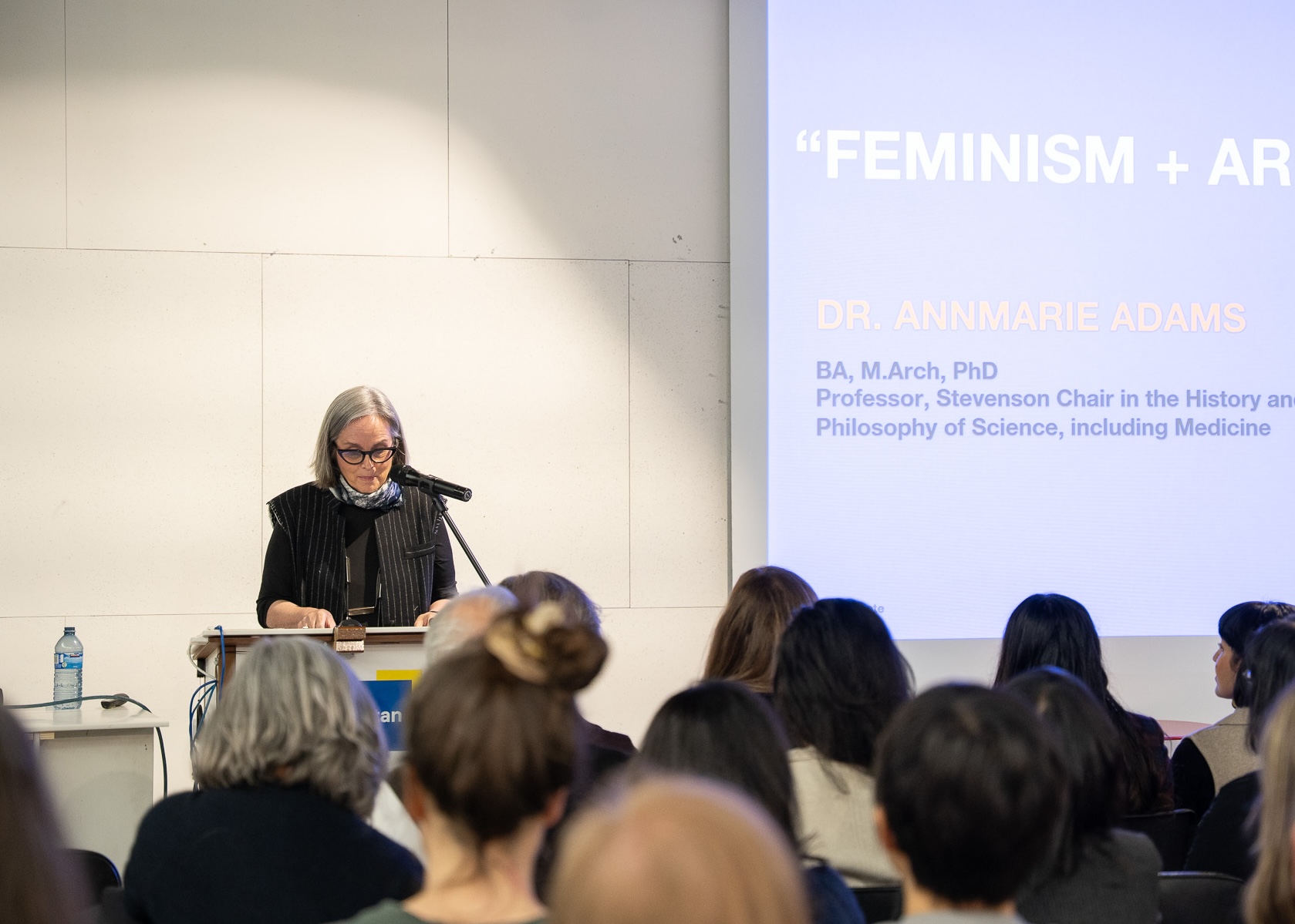 Dr. Annemarie Adams speaks during her keynote session entitled “Feminism + Architecture = ?” 