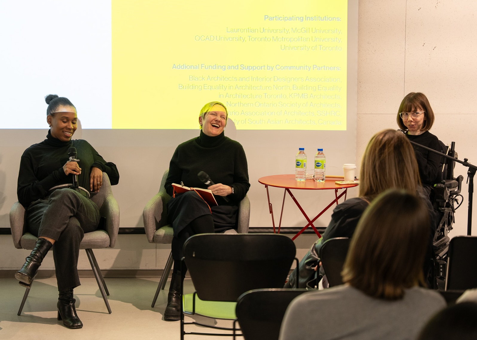 Session Two: Intersectional Barriers, the Politics of Space, and Rethinking 'the Body' in Design panel discussion (L-R: Farida Abu-Bakare, Lori Brown, and Annie Boivin).