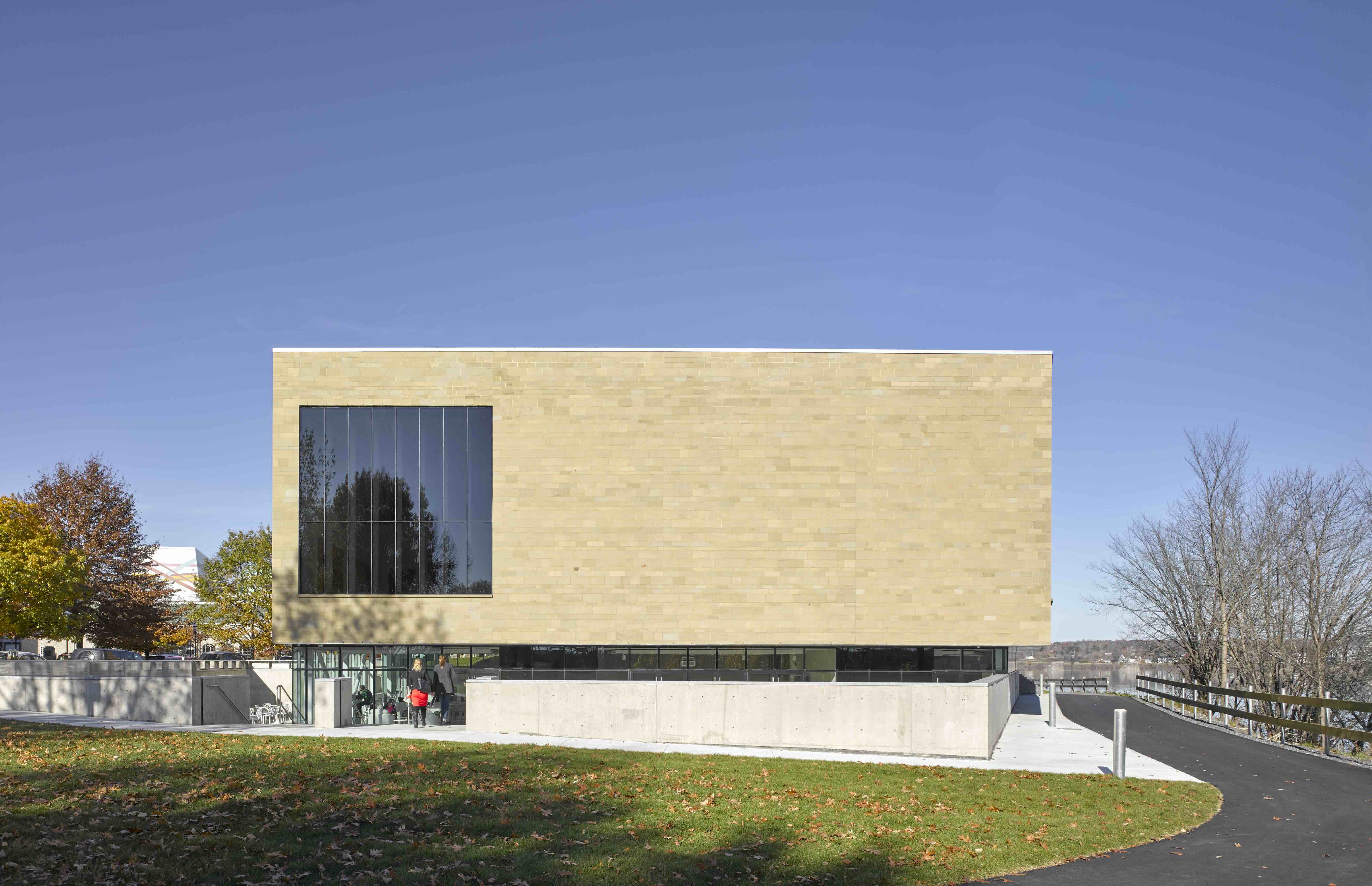 A building's exterior on a patch of land