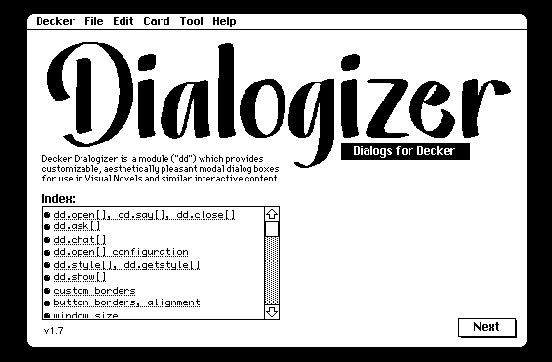 Poster that reads "Dialogizer Dialogs for Decker"