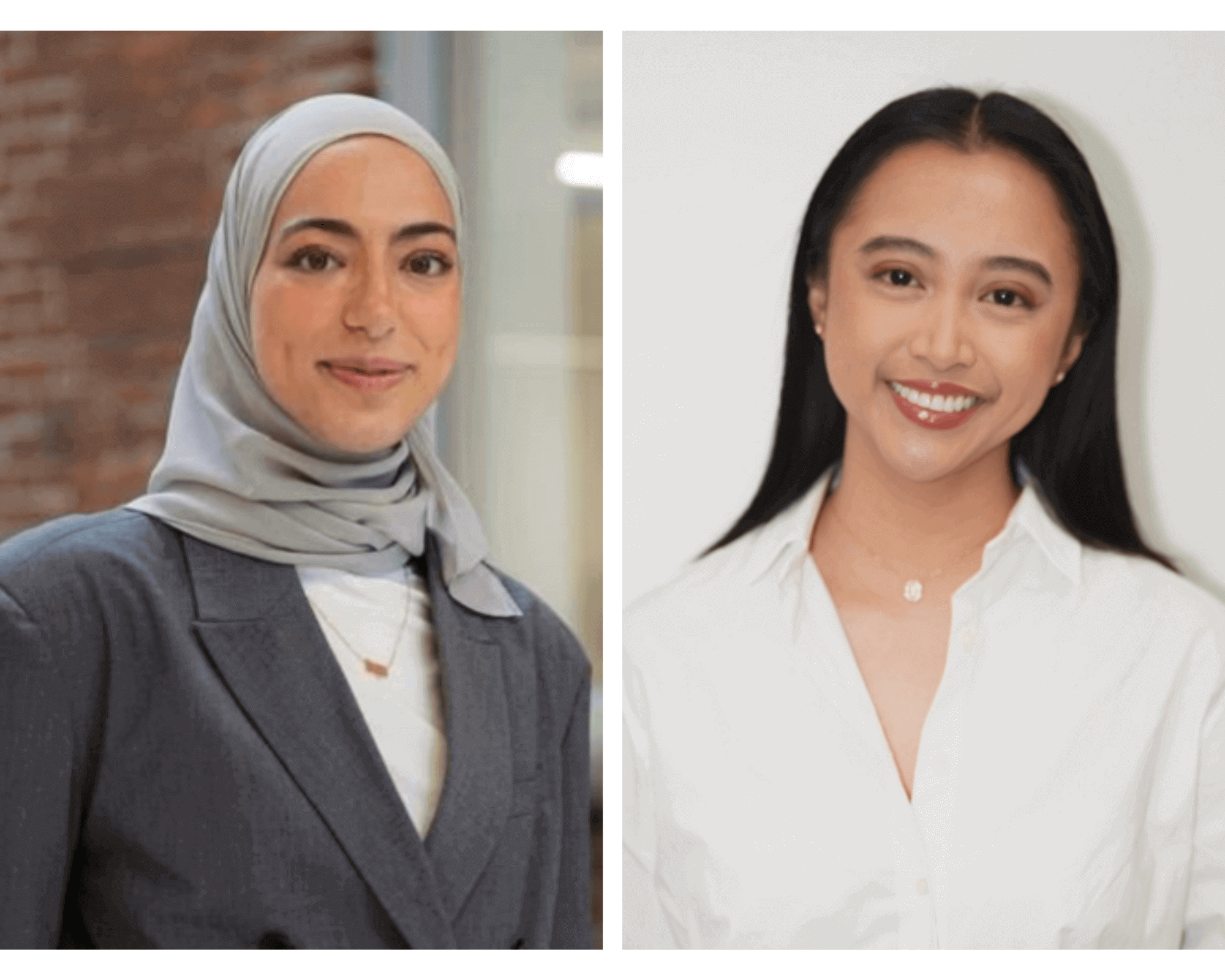 Two photos of women smiling 