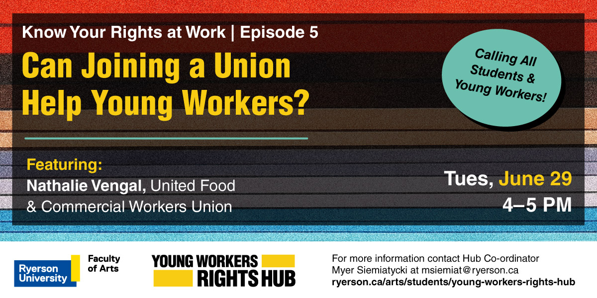 "Can Joining a Union Help Young Workers?" event banner over a textile background of various colours.