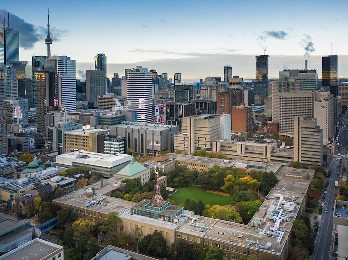 Bird's eye view of the TMU campus in day light