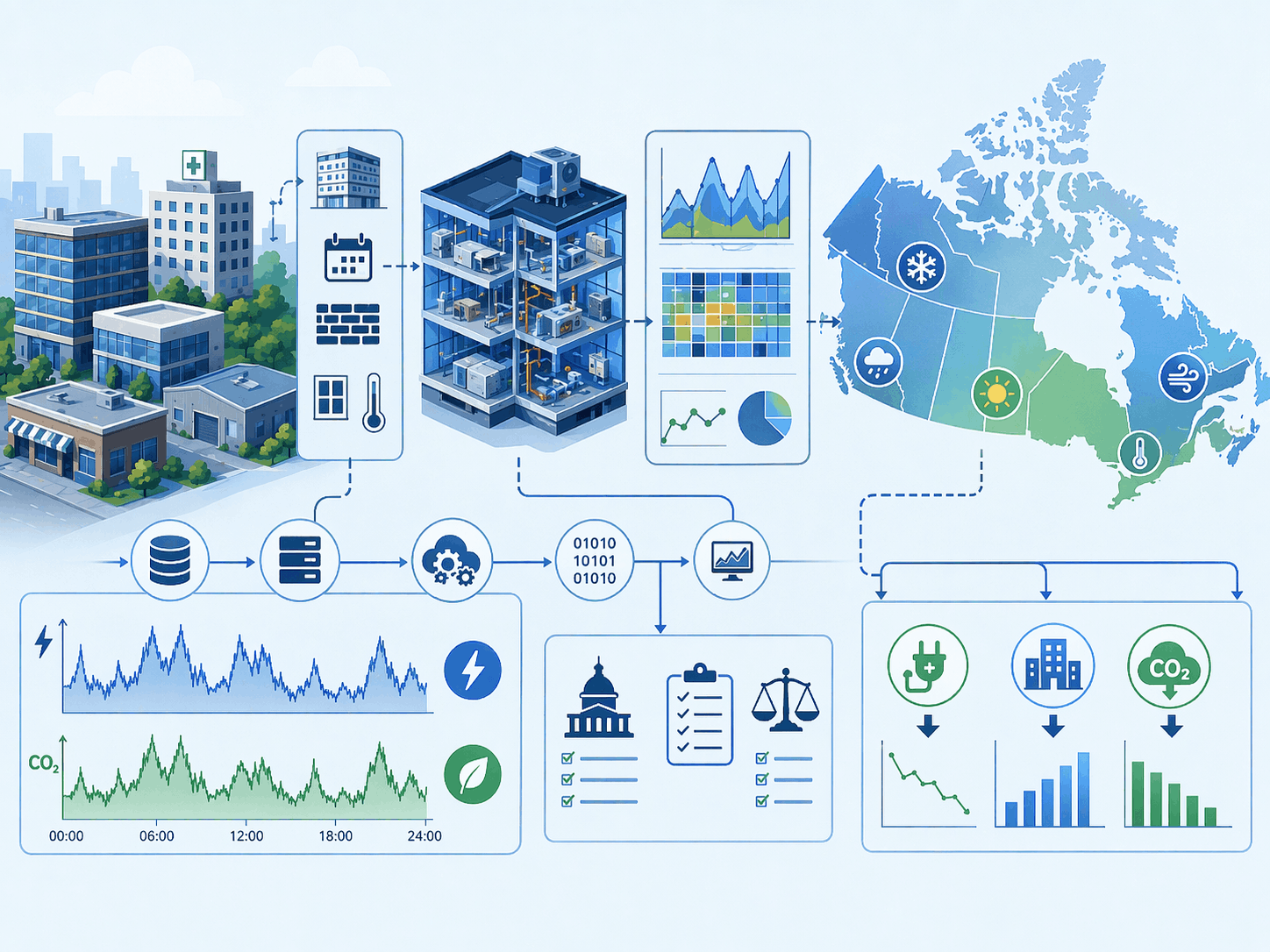 Commercial Building Stock Model illustrating the process of the project
